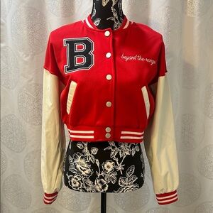 Varsity Letter Letterman Bomber Baseball Jacket “B” Women’s Red White M